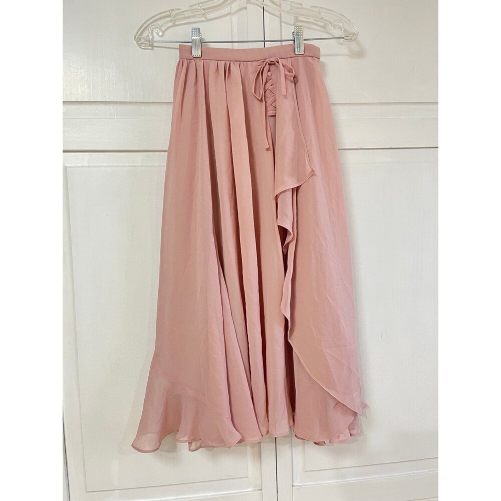 Chiffon Maxi Skirt Dusty Rose Lace Up Balletcore Size XXS